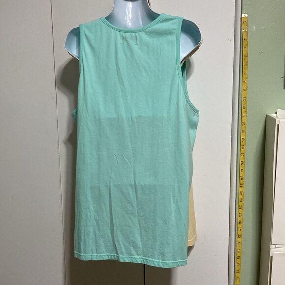 PUSHEEN Tank Top Sleeveless Teal Yellow Cat Applique Beach Print  Womens XL - Picture 10 of 13